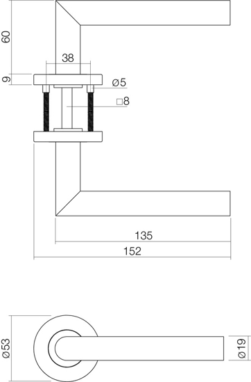DEURKRUK HOEK90° BASIC OP ROND GEVEERDE ROZET ø53X9MM RVS GEBORSTELD  3345303