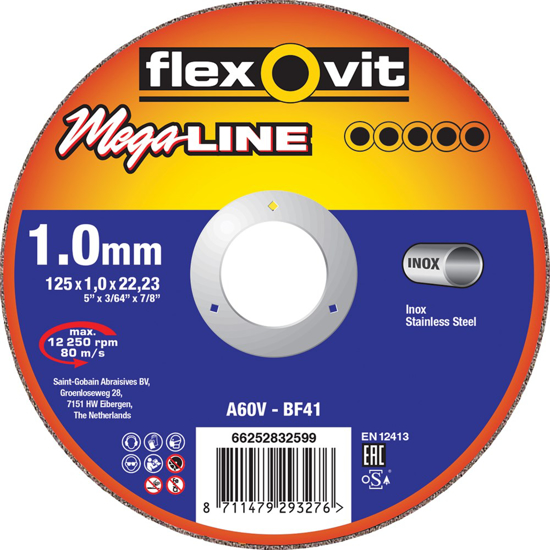 DOORSLIJPSCHIJF VLAK MEGA-LINE INOX A60V 125X1X22,23 T41  3345310