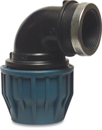 JASON KNIE 90° PP 40 MM X 1 1/4" KNEL X BINNENDRAAD 16BAR ZWART/BLAUW  3351522