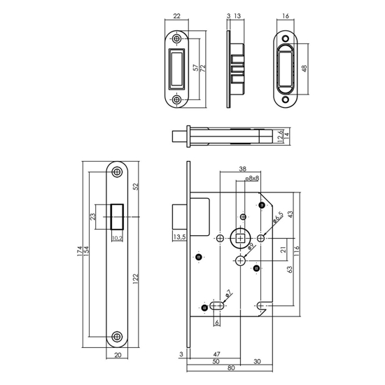 WONINGBOUW MAGNEET LOOPSLOT, VOORPLAAT AFGEROND RVS, 20X174, DOORN 50M  3354297