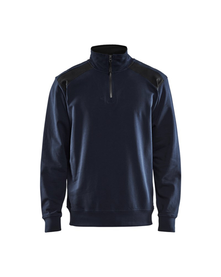 SWEATSHIRT BI-COLOUR MET HALVE RITS DONKER MARINEBLAUW/ZWART XXXL 3353  3354553