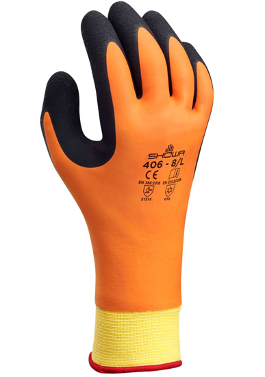 SHOWA 406 ZWART-ORANJE LATEX, L  3353891