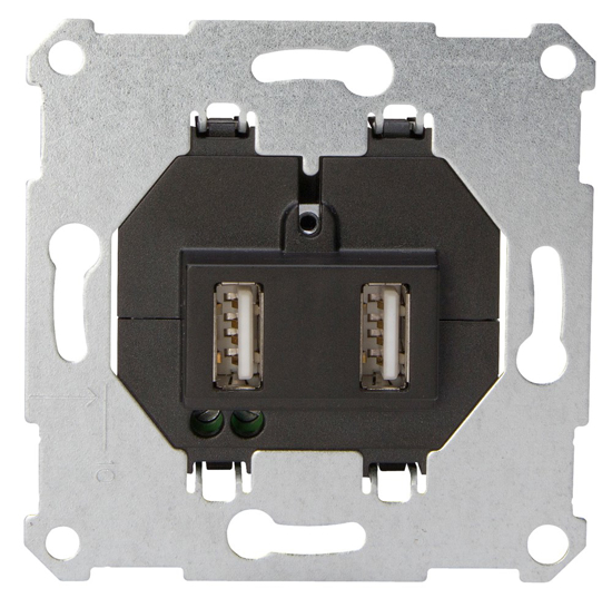 Afbeeldingen van USB STOPCONTACT SOKKEL, 2X 1.050 MA ZWART