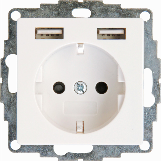 Afbeeldingen van ATHENIS WANDCONTACTDOOS 1V GEAARD 2XUSB KV WIT