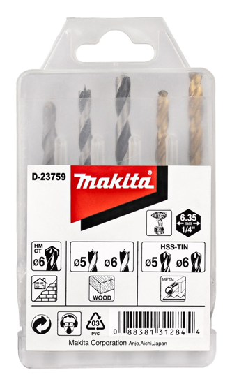 Afbeeldingen van MAKITA BOORSET 5-DELIG HOUT/METAAL/STEEN D-23759
