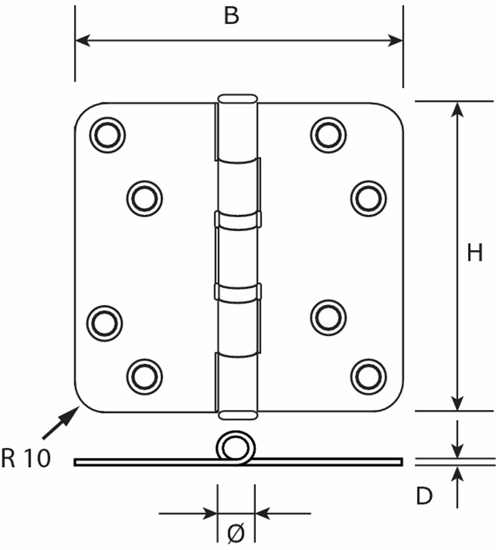 Afbeeldingen van KOGELLAGERSCHARNIER RONDE HOEKEN 89X89MM VERZINKT