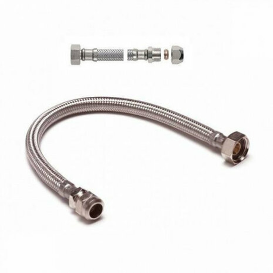 Afbeeldingen van FLEXIBELE AANSLUITSLANG KIWA RVS 35CM 1/2" BINNENDRAAD X12MM KNEL