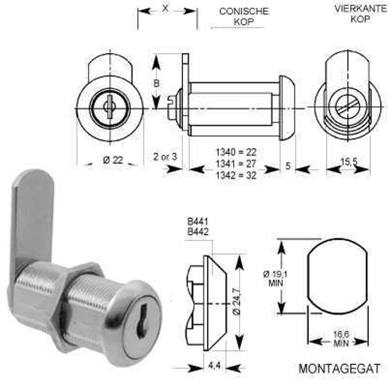 Afbeeldingen van HEVELSLOT MOER 22MM RECHTE LIP 6210050