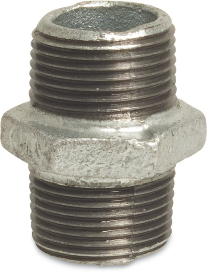 Afbeeldingen van MALLEABLE DUBBELE NIPPEL NR.280 GEGALVANISEERD 1.1/2" BUI