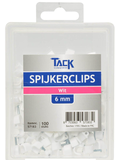 Afbeeldingen van SPIJKERCLIP WIT 6MM 100 ST PER DOOSJE