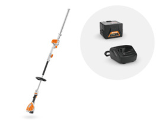 Afbeeldingen van STIHL HLA 56 ACCUHEGGENSCHAAR OP STEEL 115° - 45 CM SET MET ACCU EN LADER