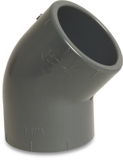 Afbeeldingen van PVC-U KNIE 45GRADEN KIWA 16BAR GRIJS LIJMMOF 20MM